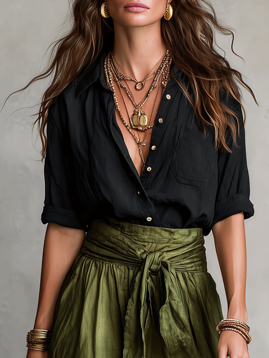 Tilly | Button-Up Top Tie-Waist Skirt Co-ord Set