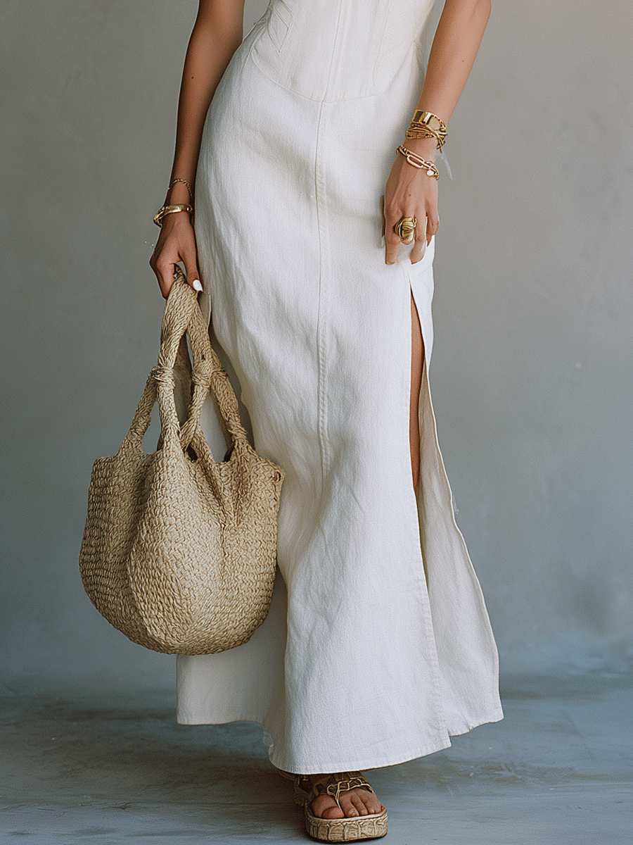 Tamsin | Linen High Slit Maxi Dress