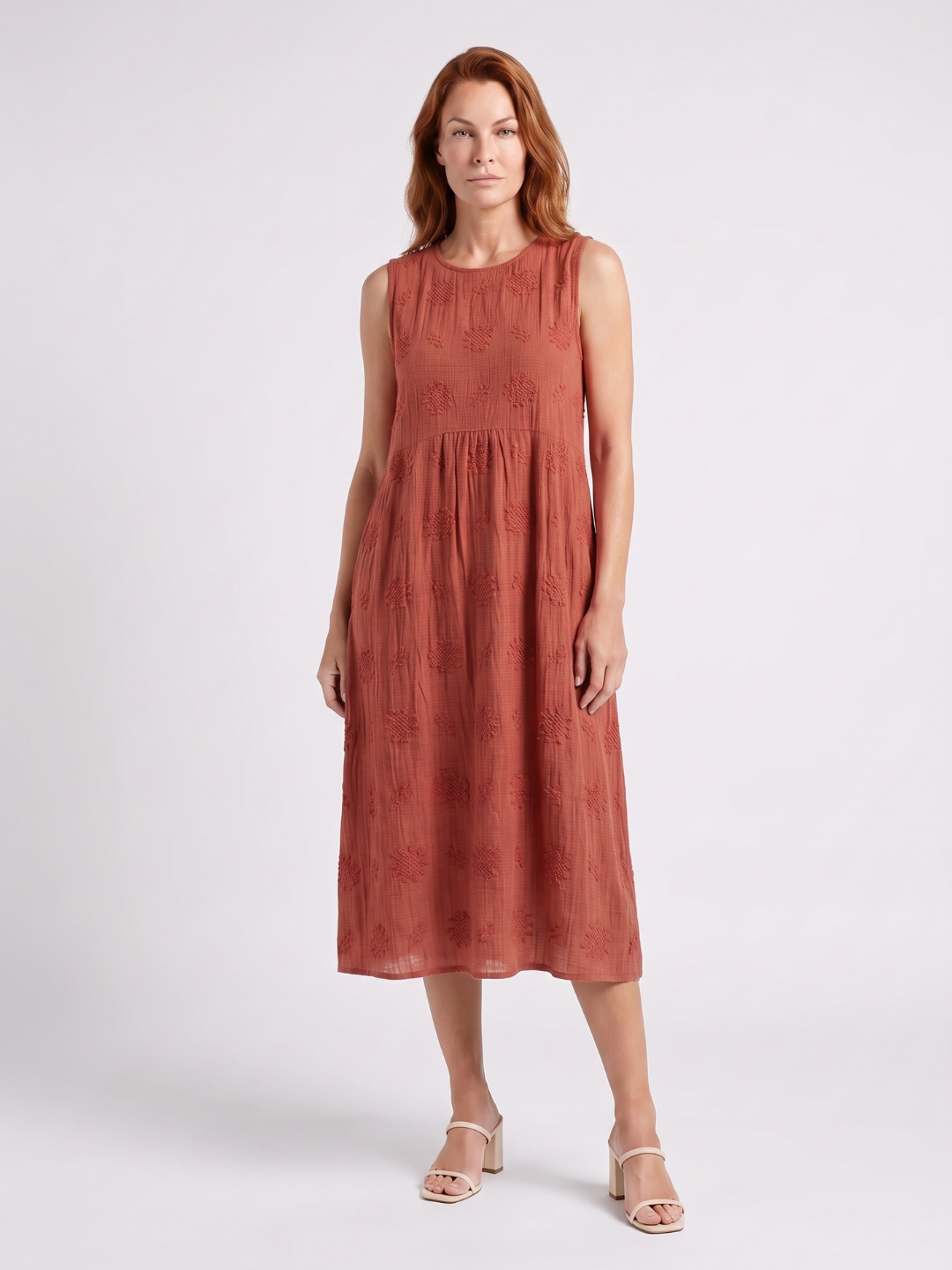 Ariana | Embroidered Round Neck A-Line Midi Dress
