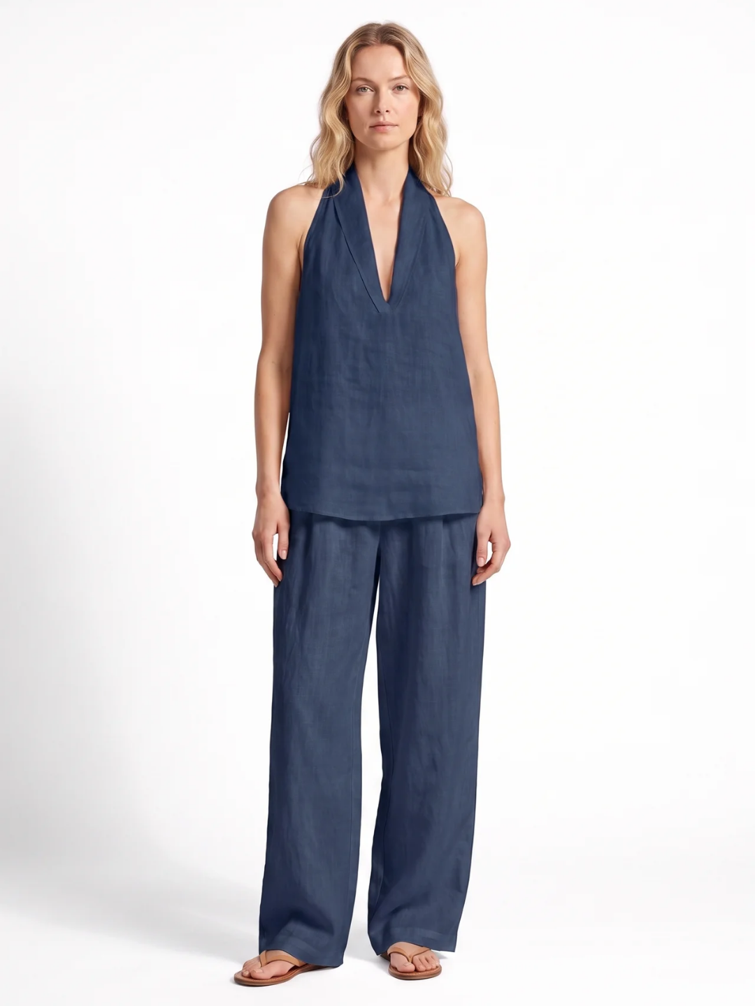 Leah | Halter V-Neck Wide-Leg Two-Piece Set