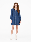 WRENLEY Women's Long Sleeve Washed Denim Button-Front Mini Dress