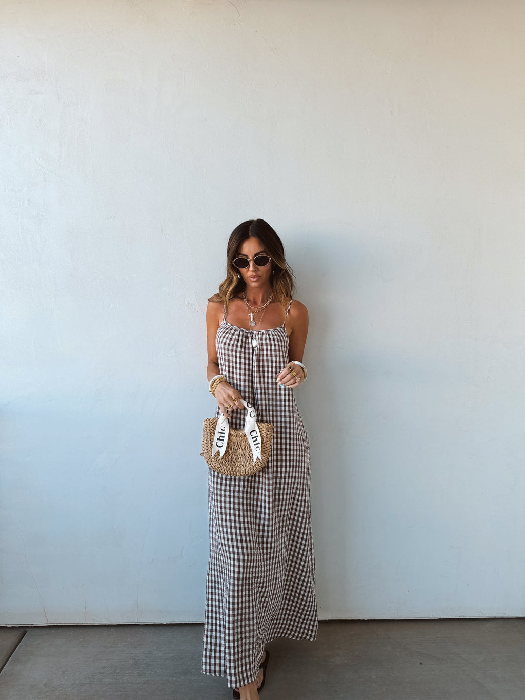 Sadie | Gingham Cotton Scoop-Neck Spaghetti Strap Maxi Dress