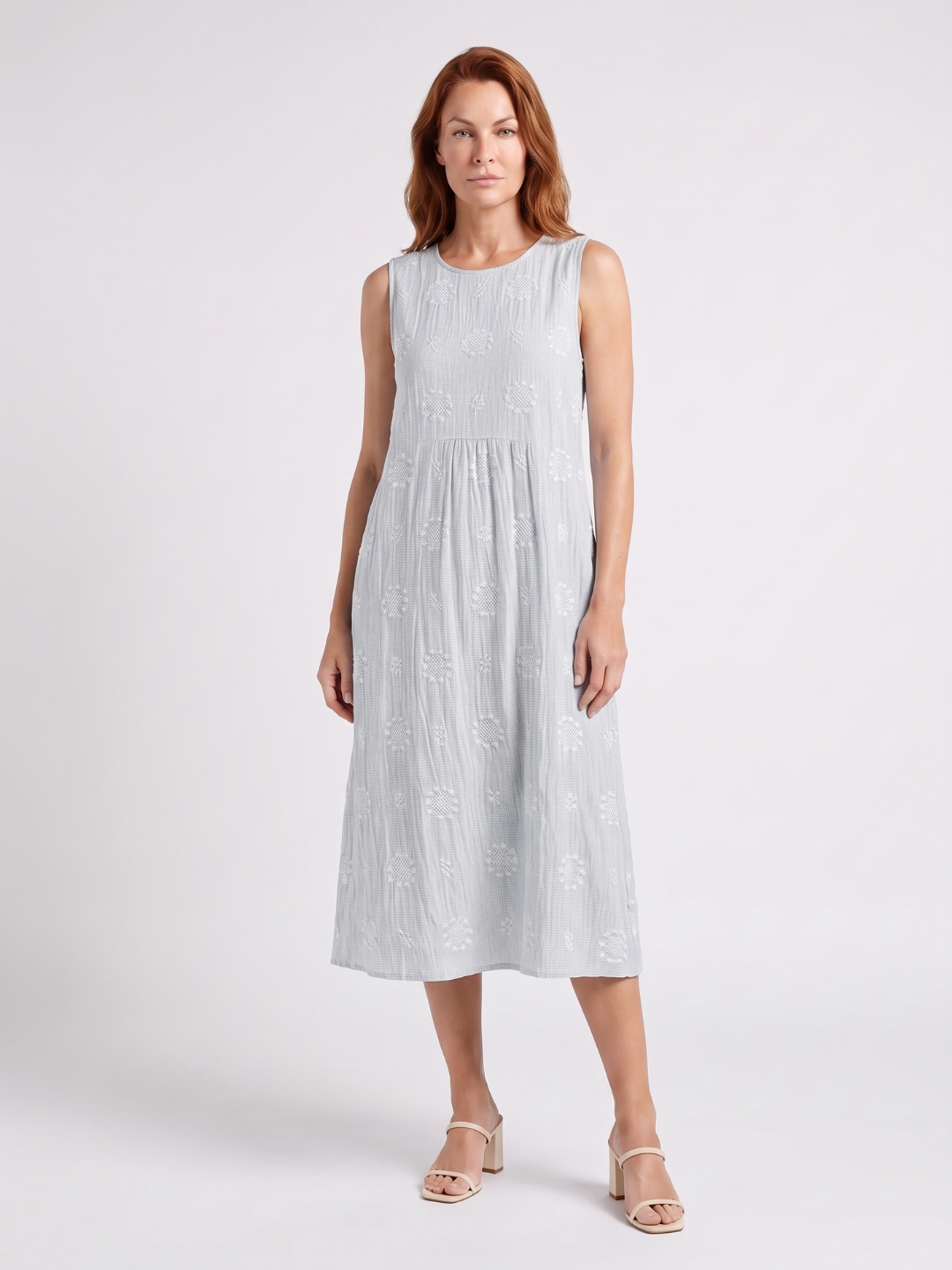Ariana | Embroidered Round Neck A-Line Midi Dress