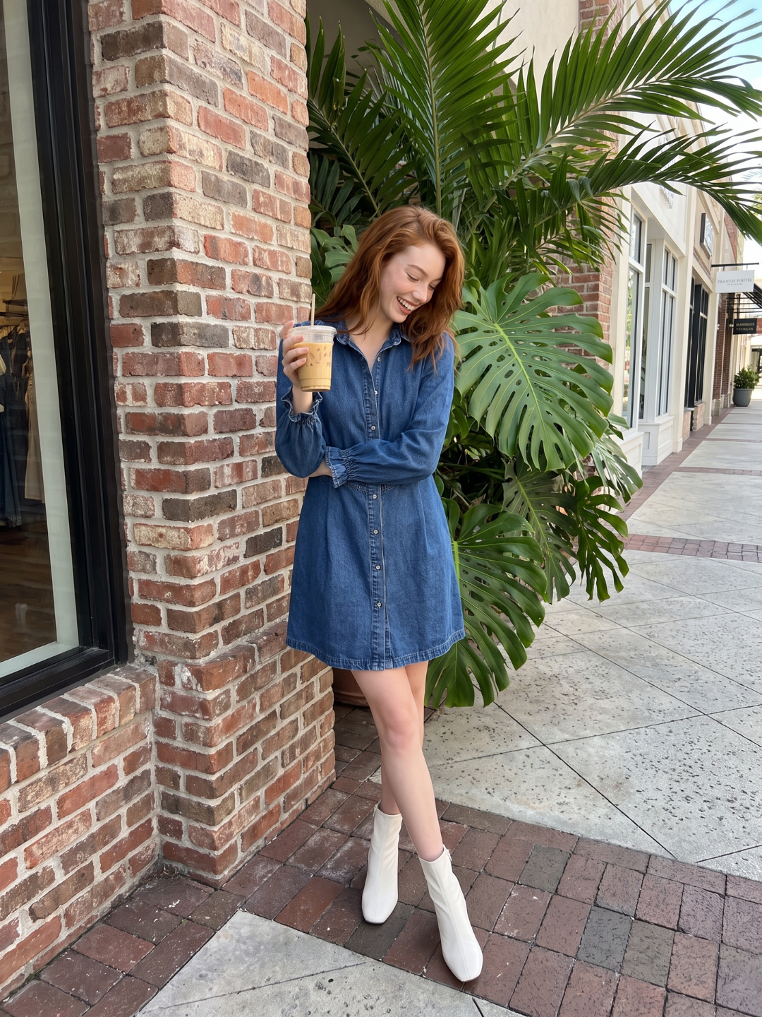 WRENLEY Women's Long Sleeve Washed Denim Button-Front Mini Dress