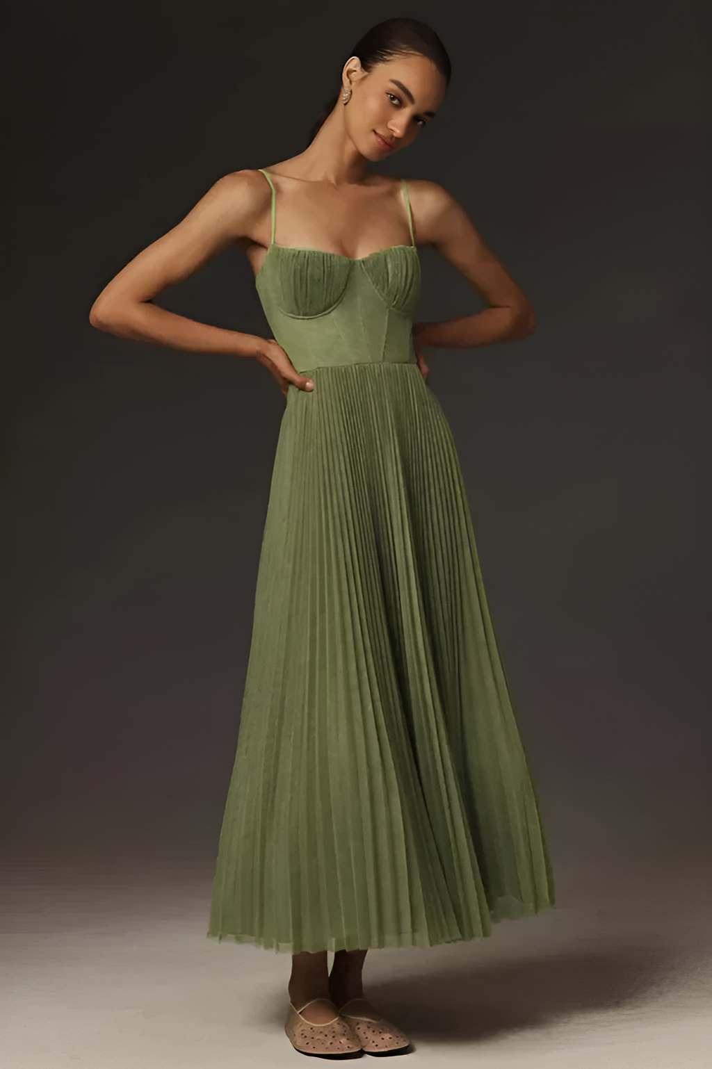 Lily | Bustier Pleated Tulle Midi Dress