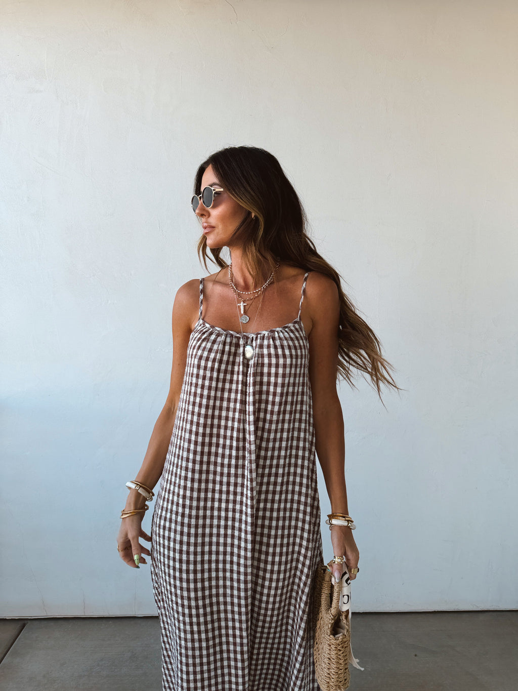 Sadie | Gingham Cotton Scoop-Neck Spaghetti Strap Maxi Dress