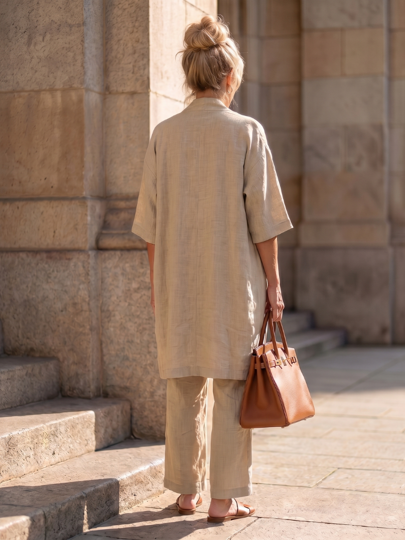 Delaney | Linen Tank Wide-Leg Pant Kimono 3-Piece Co-ord Set