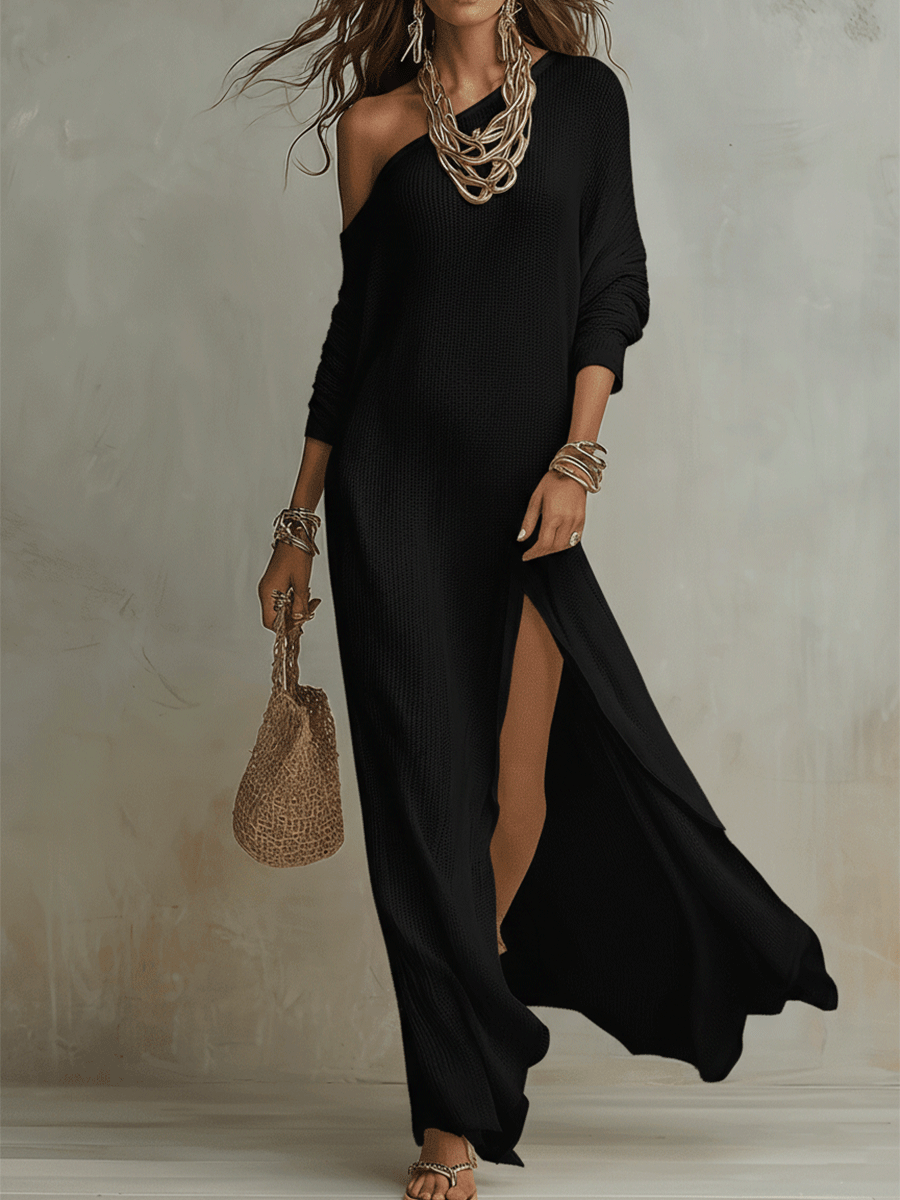 Winnie | One Shoulder Knit Maxi Dress