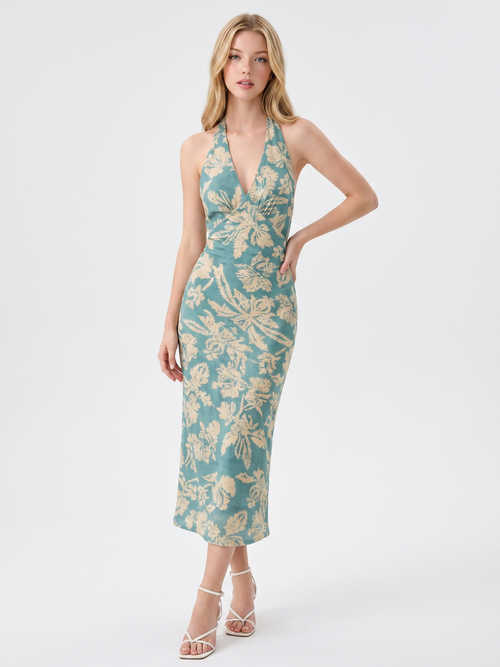 BRINLEY Women's Halter Neck Floral Print Backless Maxi Dress