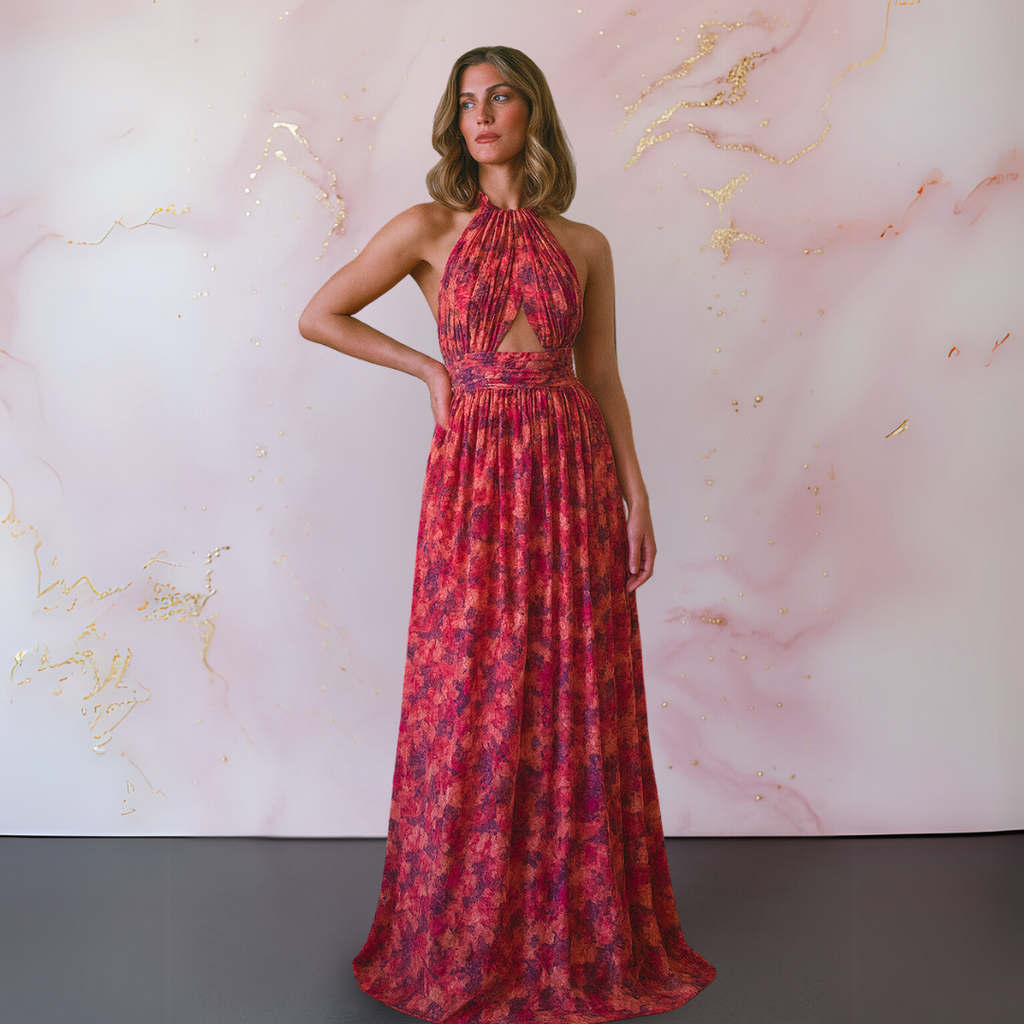 Marlowe | Floral Halter High-Slit Maxi Dress