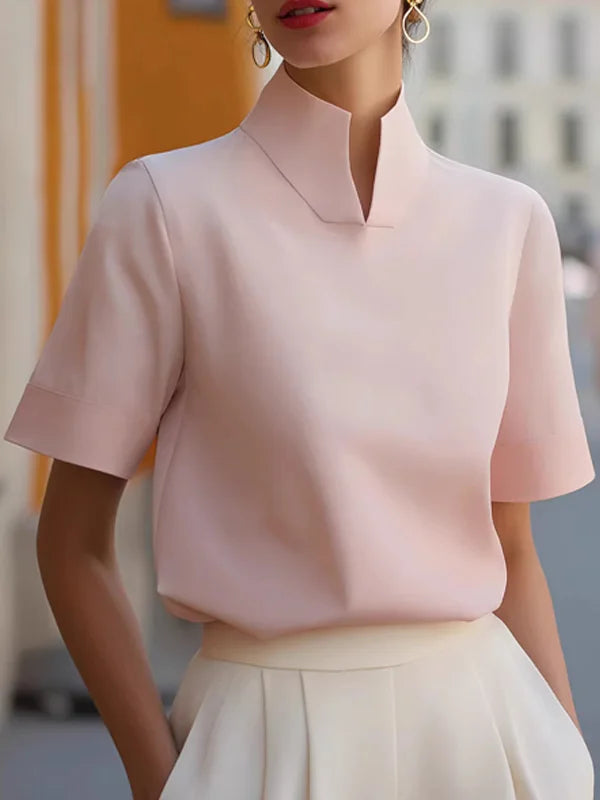 Isabel | Mock Collar V-Slit Top