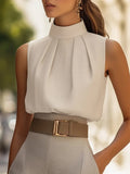 Irisa | Mock Collar Pleated Blouson Top