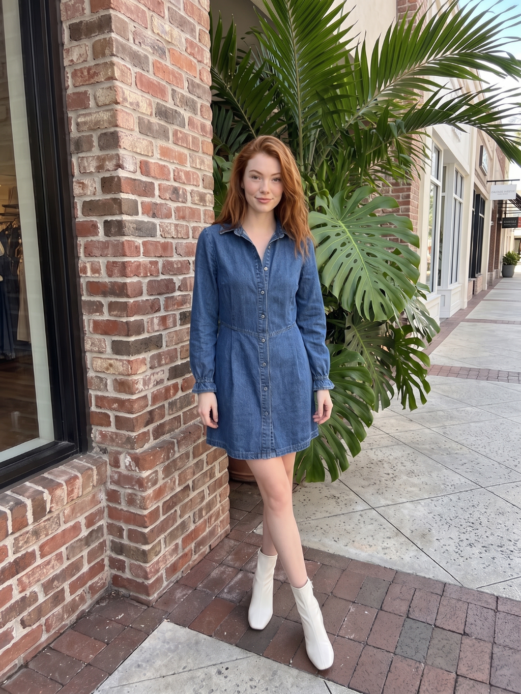 WRENLEY Women's Long Sleeve Washed Denim Button-Front Mini Dress