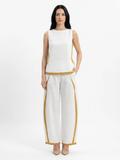 RHIANNON Women's Sleeveless Contrast Trim Linen Top and Wide Leg Trouser Set