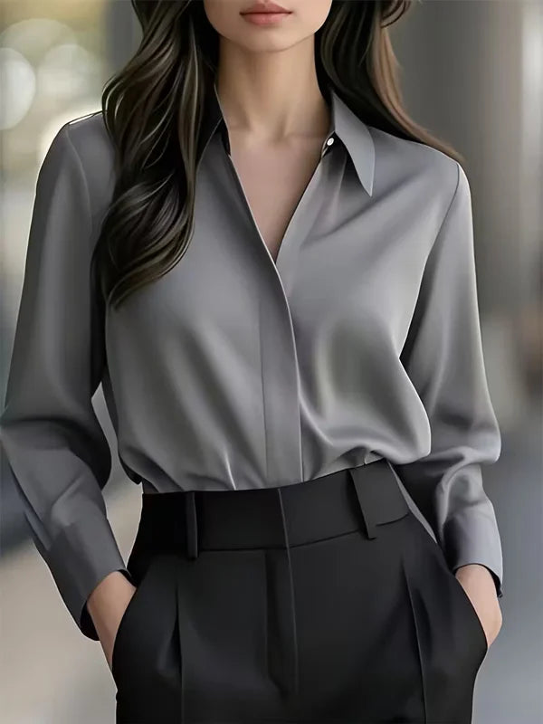 Eleonora | Satin Collared Wrap V-Neck Top
