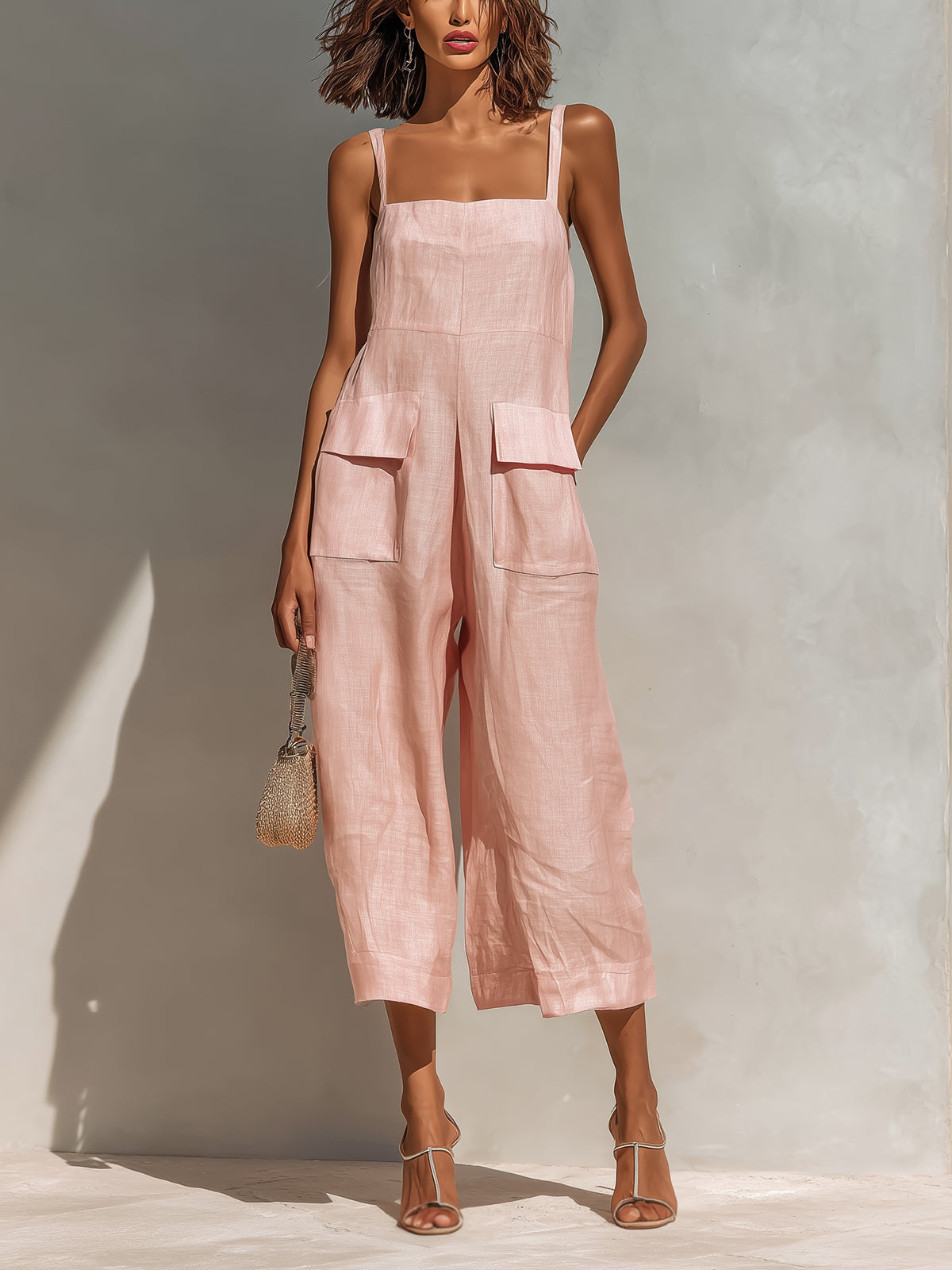 Eleanor | Linen Wide-Leg Cargo Jumpsuit