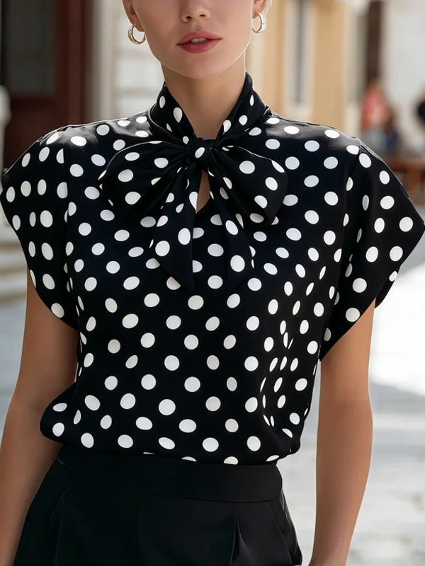 Josephine | Polka Dot Bow-Tie Satin Top
