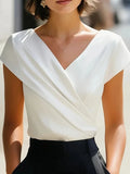 Andrea | Satin Draped Wrap V-Neck Top