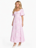 LAVINIA Women's Short Sleeve Floral Print Tiered Maxi Dress