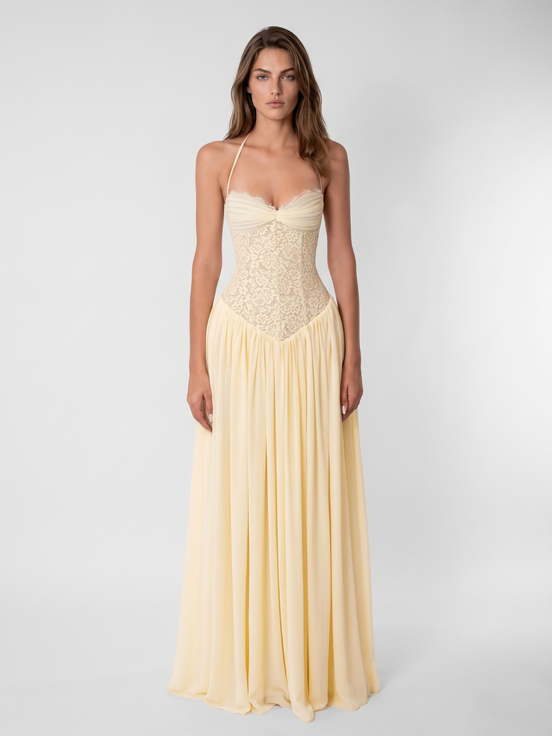 Emery | Lace Corset Halter Flowing Maxi Dress