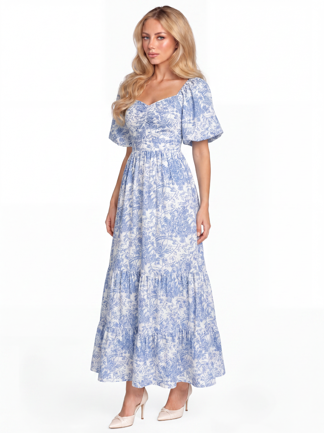 LAVINIA Women's Short Sleeve Floral Print Tiered Maxi Dress