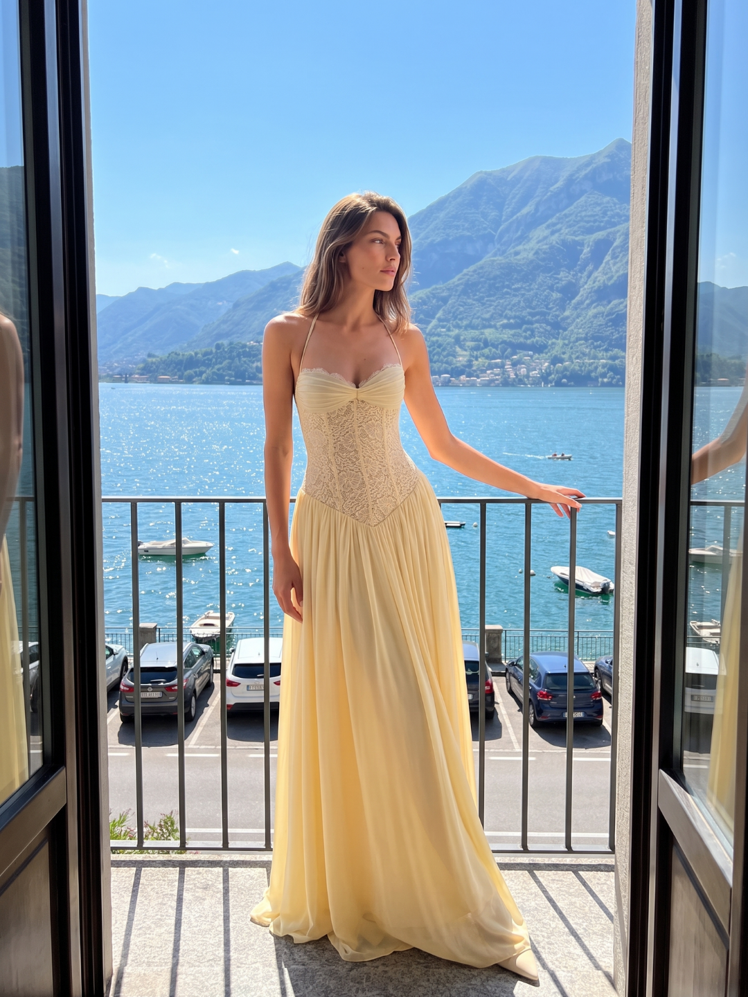 Emery | Lace Corset Halter Flowing Maxi Dress