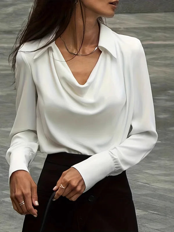 Gabrielle | Satin Collared Cowl-Neck Top