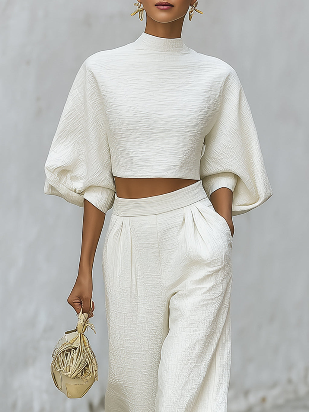 Elena | Mock Neck Crop Top Wide-Leg Co-ord Set