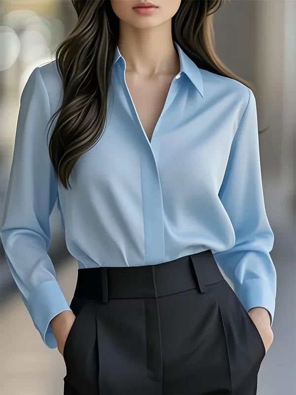 Eleonora | Satin Collared Wrap V-Neck Top