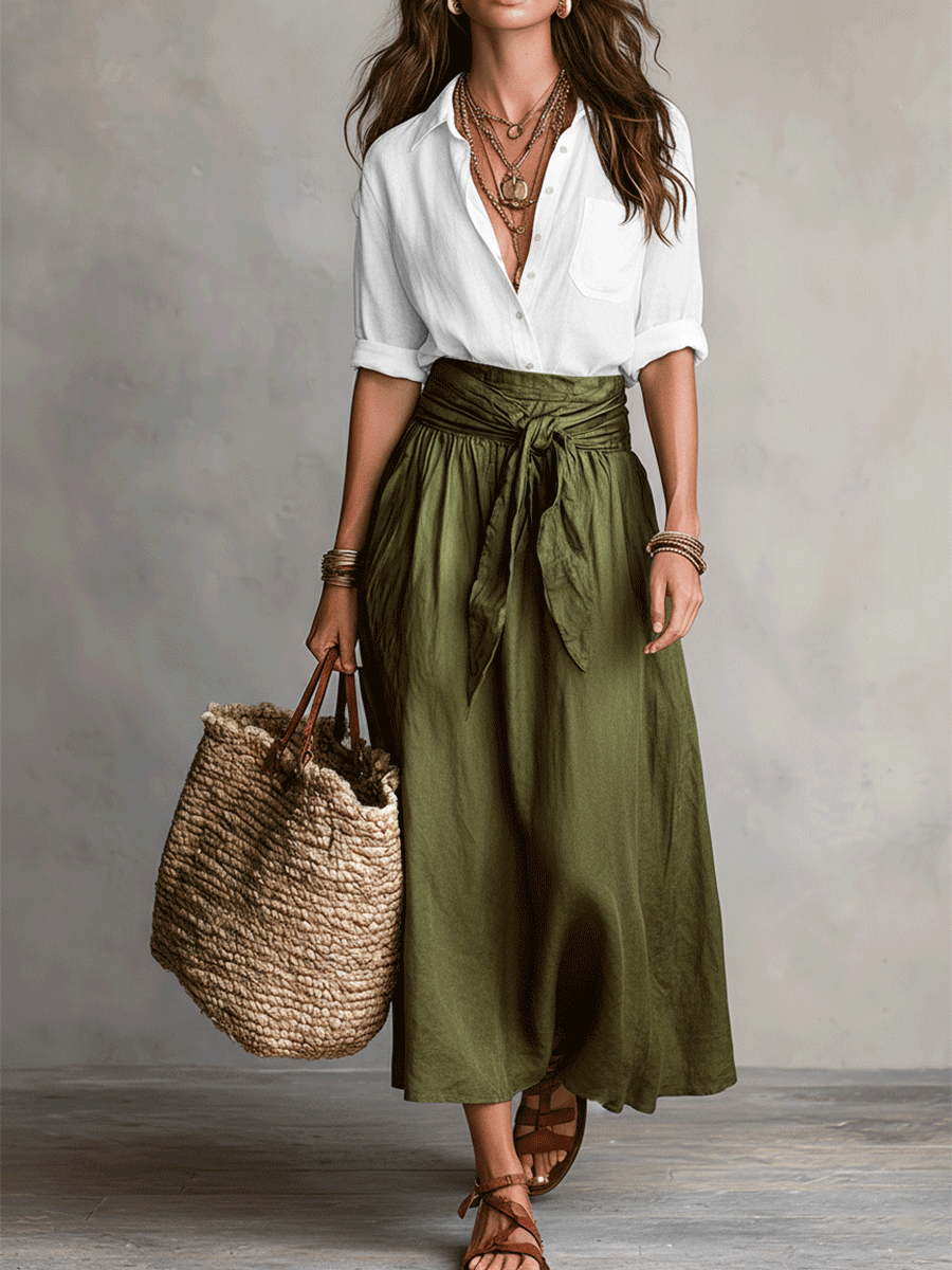 Tilly | Button-Up Top Tie-Waist Skirt Co-ord Set