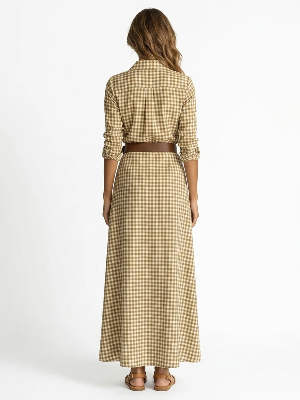 TAMSIN Women's Gingham Belted Wrap Shirt Maxi Dress