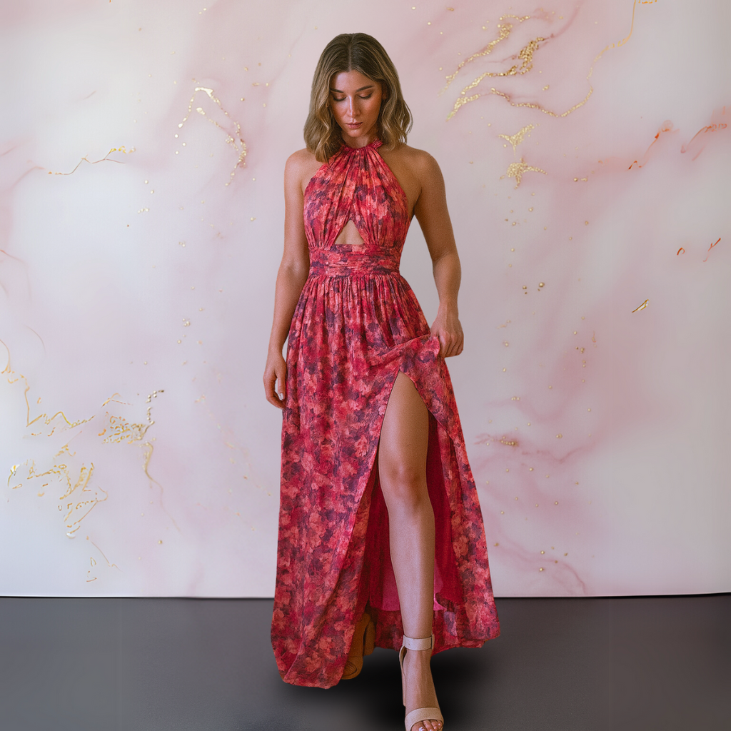 Marlowe | Floral Halter High-Slit Maxi Dress