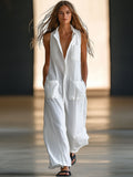 Sherry | Collared Wide-Leg Linen Jumpsuit