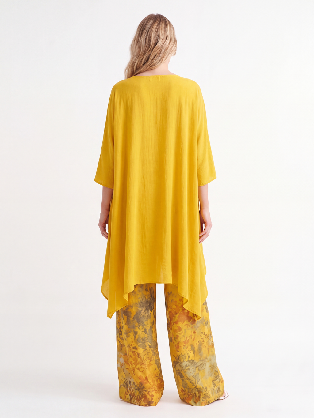 IONE Women's Asymmetric Top and Floral Print Wide Leg Pants Set