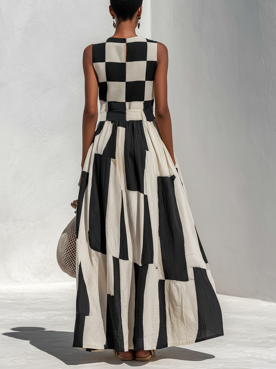 Reverie | Checkerboard Linen Wide-Leg Co-ord Set