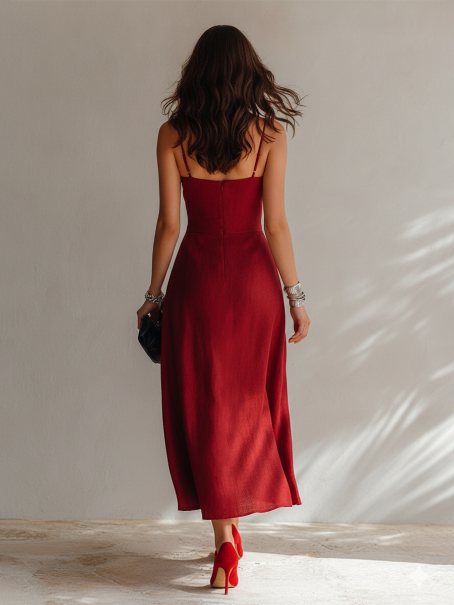 Heather | Linen Sweetheart Midi Dress