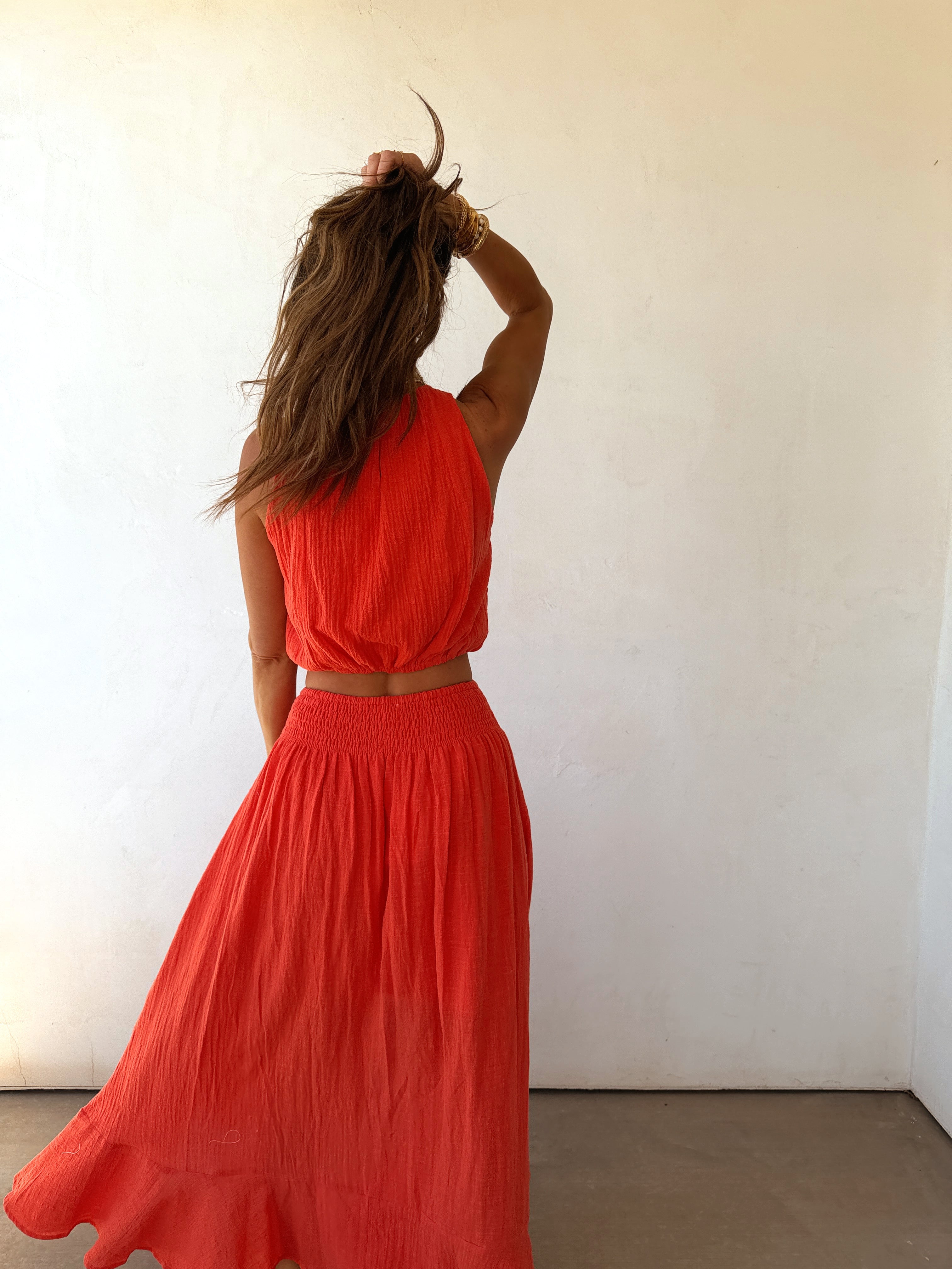 Brooklyn | Cotton Gauze Halter Crop Top Button Maxi Skirt Co-ord Set