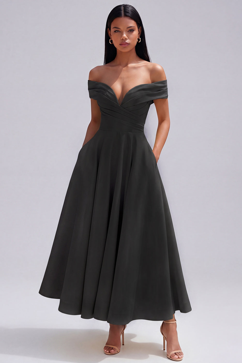 Indi | Off-Shoulder A-Line Midi Dress