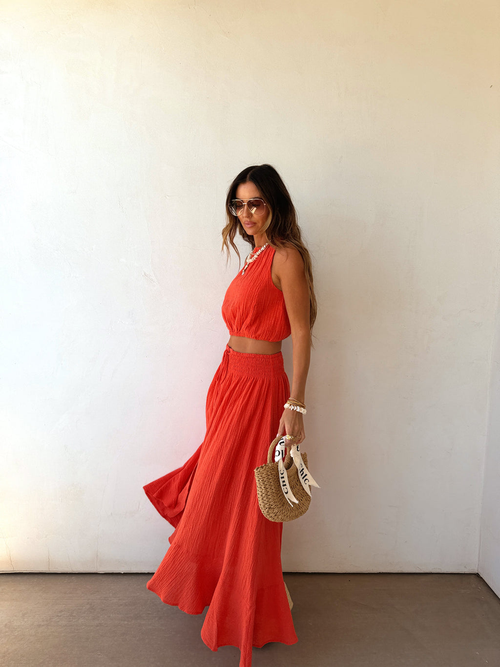 Brooklyn | Cotton Gauze Halter Crop Top Button Maxi Skirt Co-ord Set