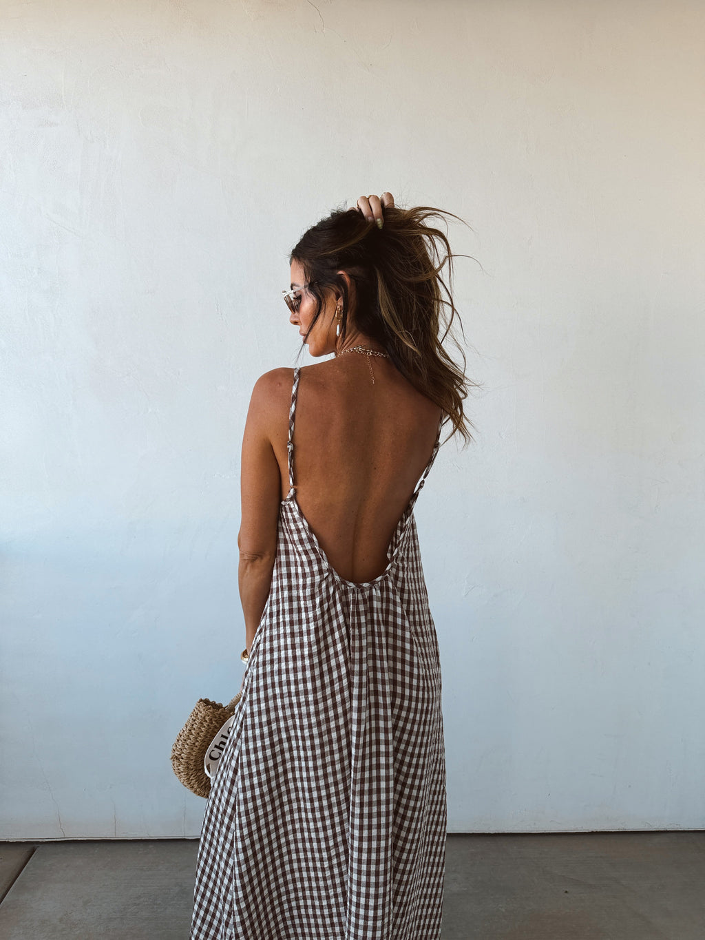 Sadie | Gingham Cotton Scoop-Neck Spaghetti Strap Maxi Dress