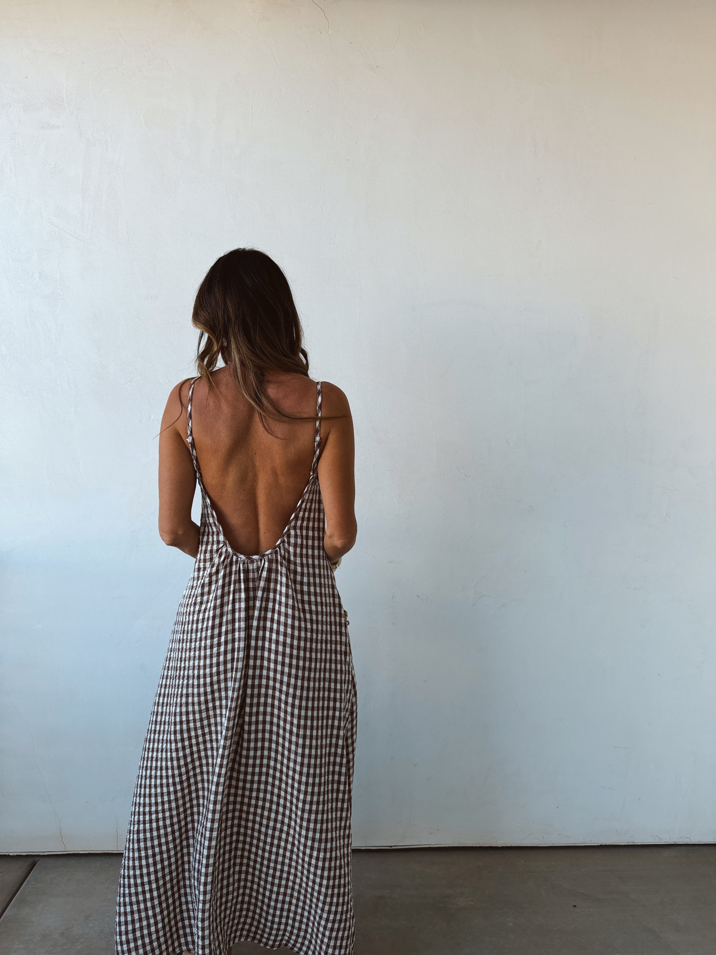 Sadie | Gingham Cotton Scoop-Neck Spaghetti Strap Maxi Dress