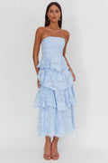 Elodie | Strapless Floral Tiered Ruffle Midi Dress