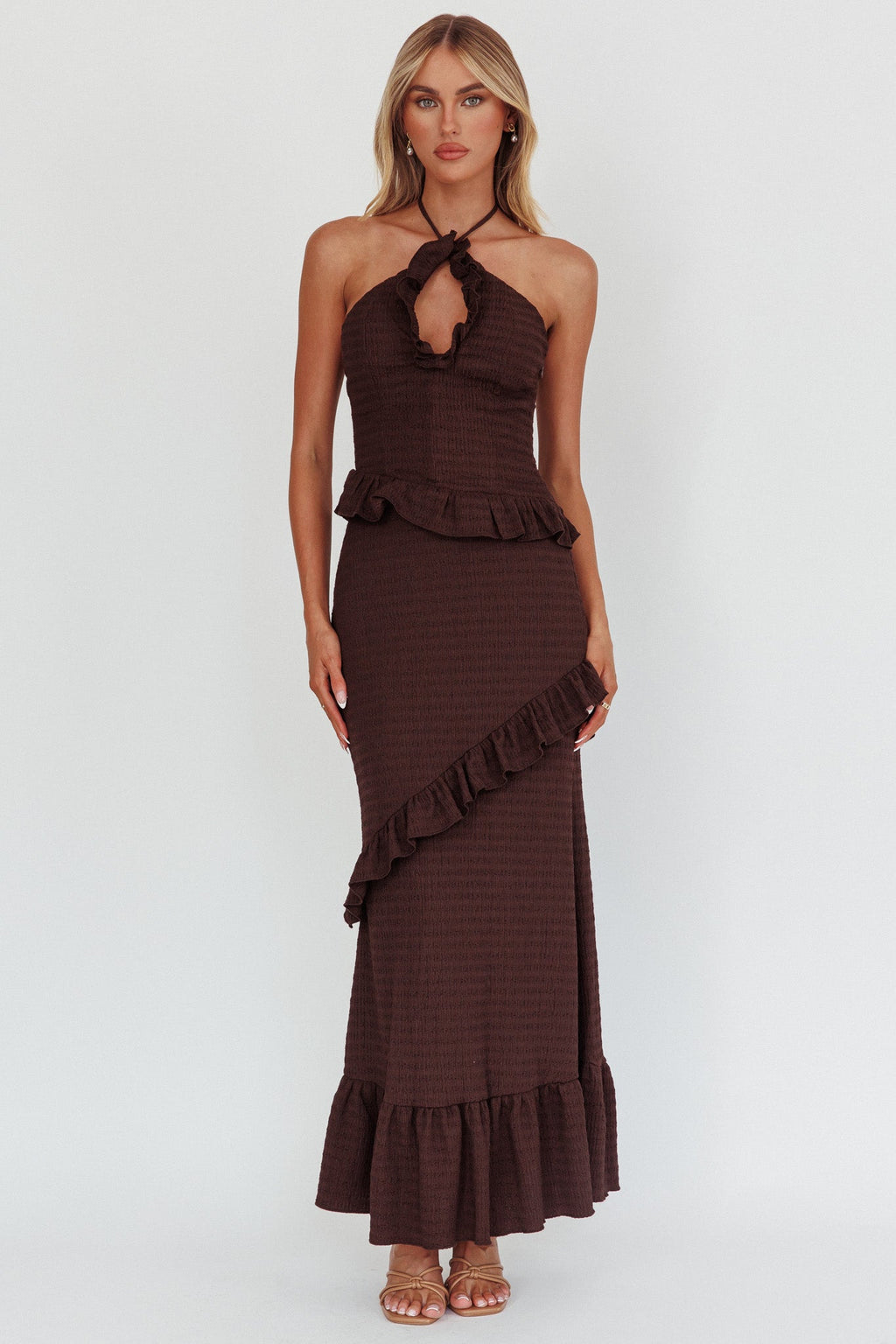 Lola | Halter Ruffle Textured Maxi Dress