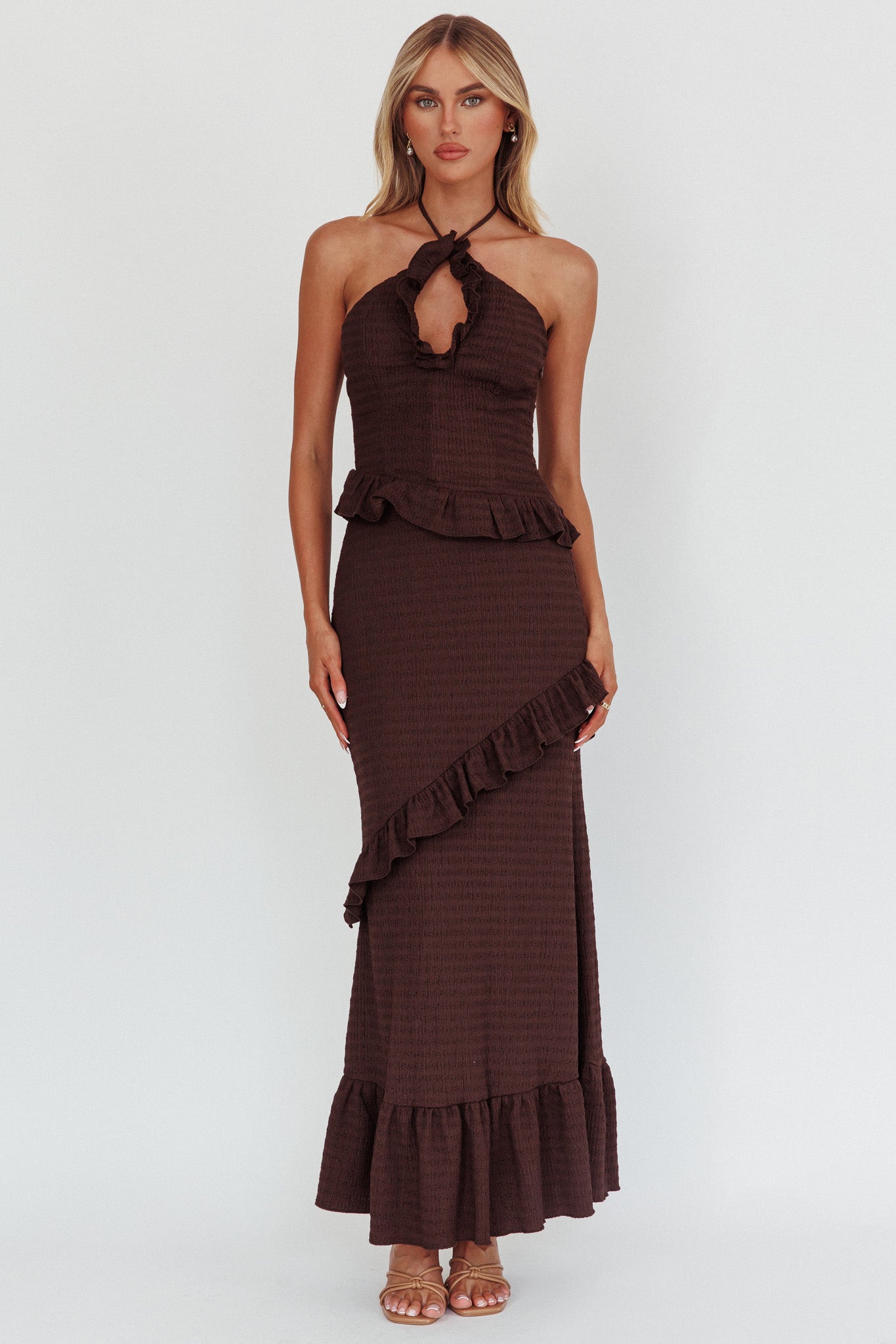 Lola | Halter Ruffle Textured Maxi Dress