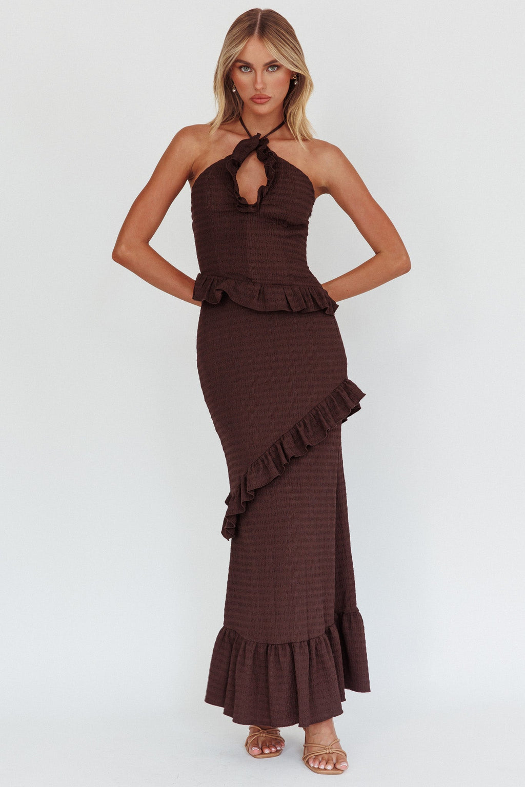 Lola | Halter Ruffle Textured Maxi Dress