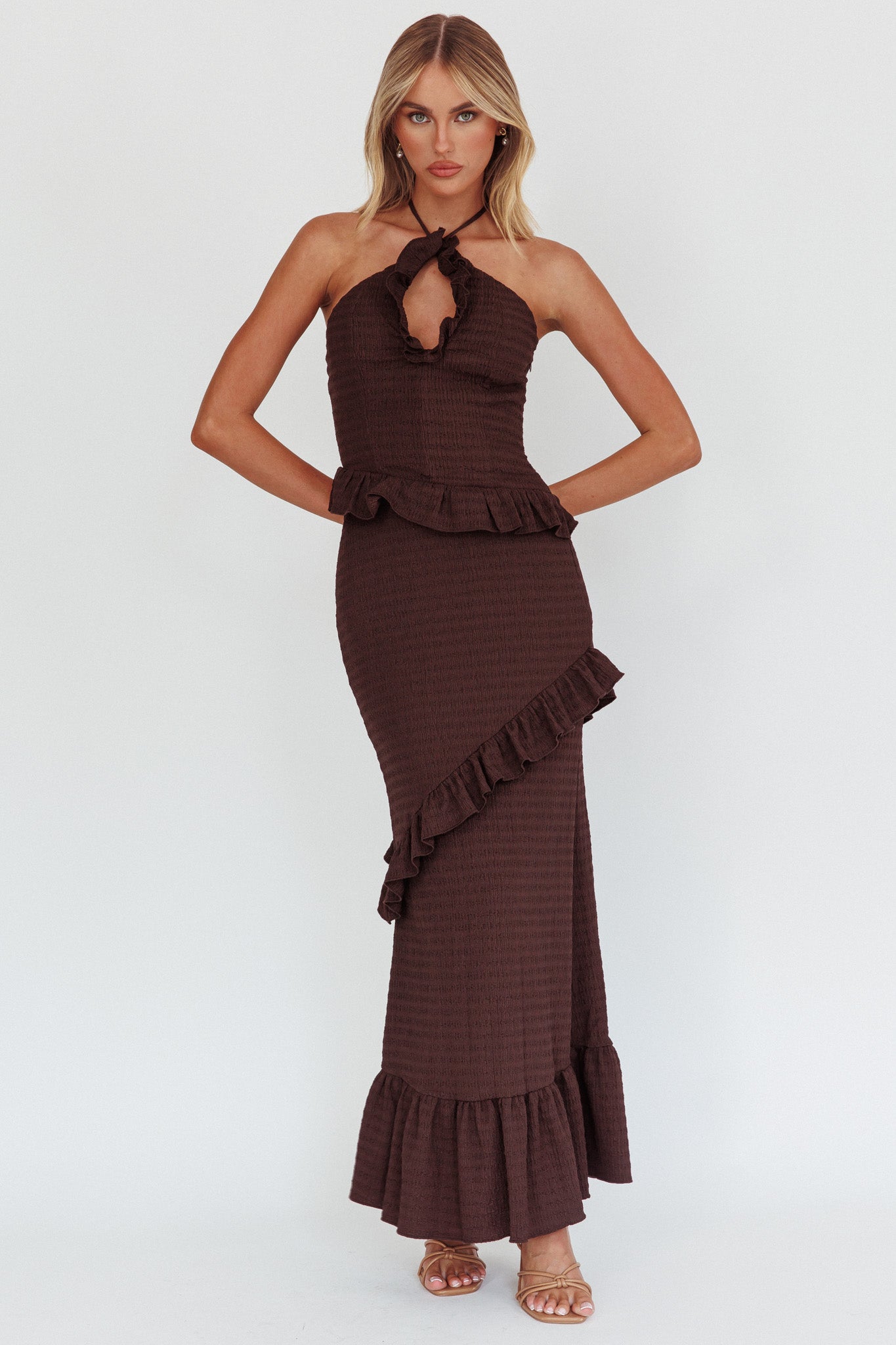 Lola | Halter Ruffle Textured Maxi Dress