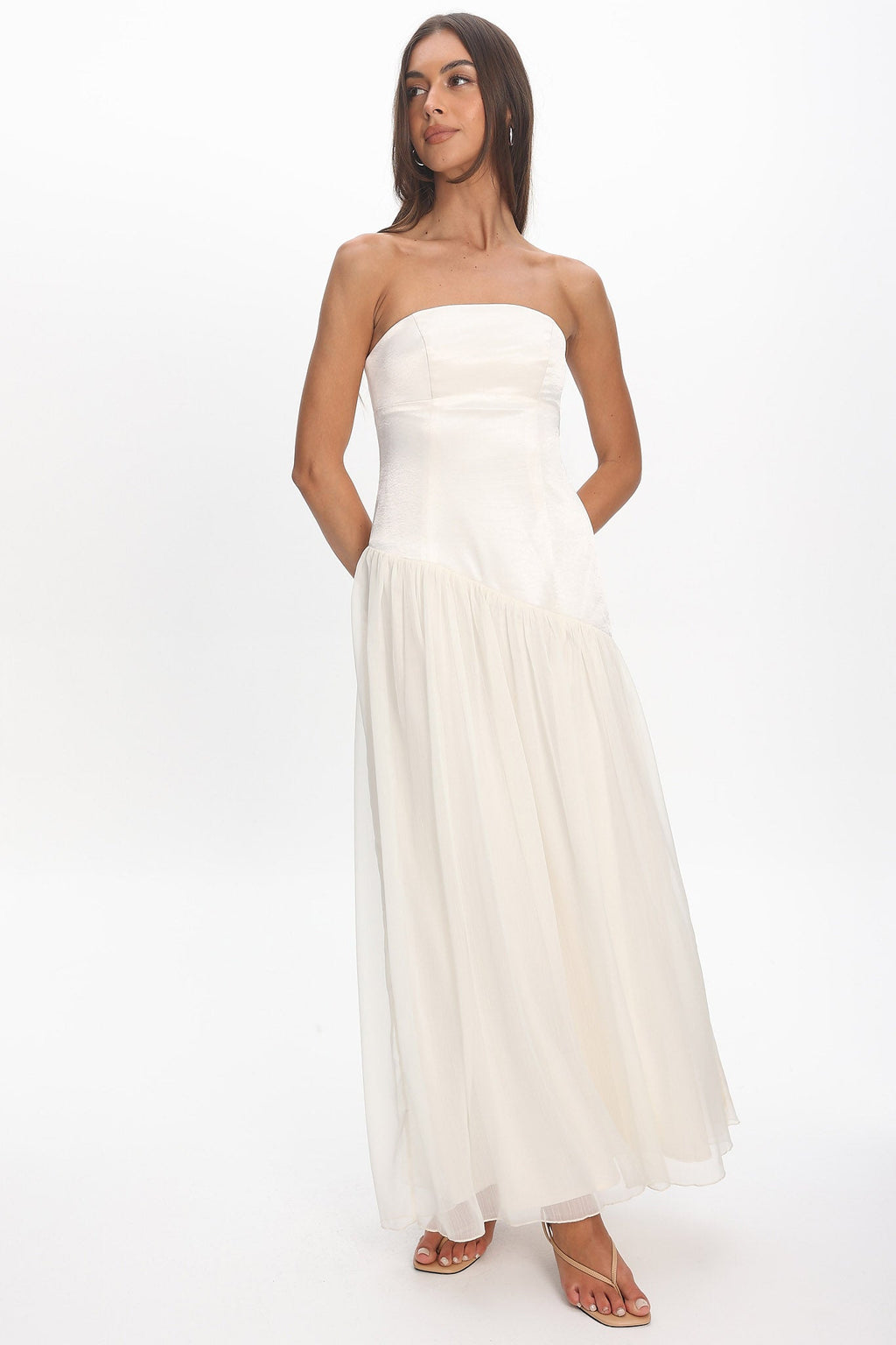 Faye | Strapless Corset Chiffon Maxi Dress