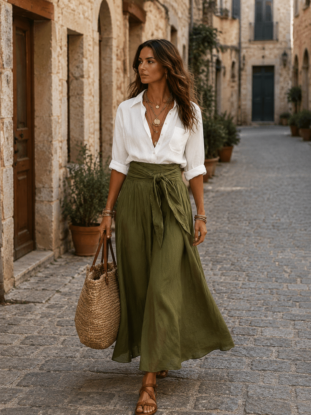 Tilly | Button-Up Top Tie-Waist Skirt Co-ord Set