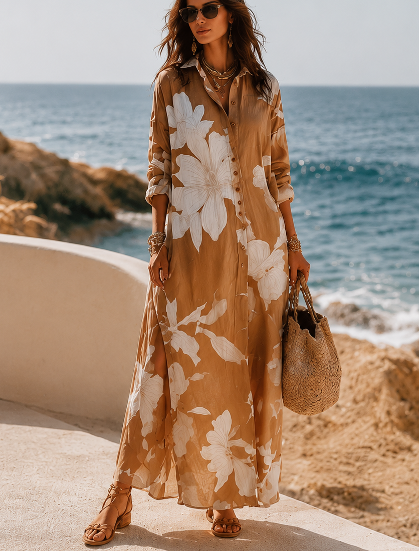 Hattie | Floral Print Shirt Maxi Dress
