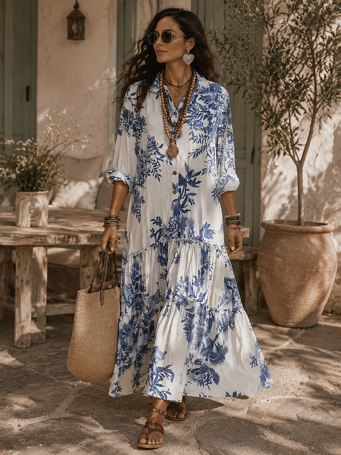 Lacey | Floral Tiered Shirt Maxi Dress